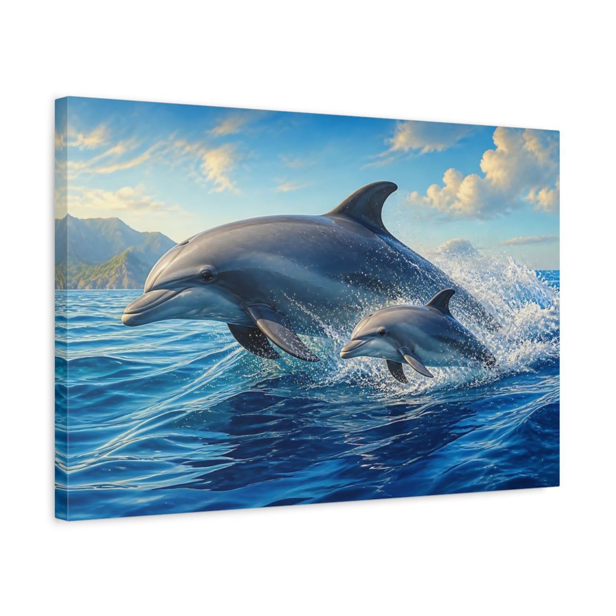 Side Mockup 3. Animals Dolphins Blue Ocean shown as canvas print