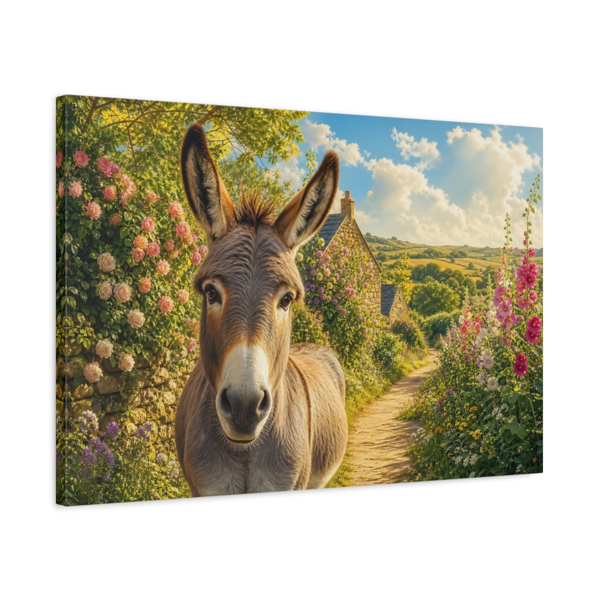 Side Mockup 2. Animals Donkey Donkey Countryside shown as canvas print