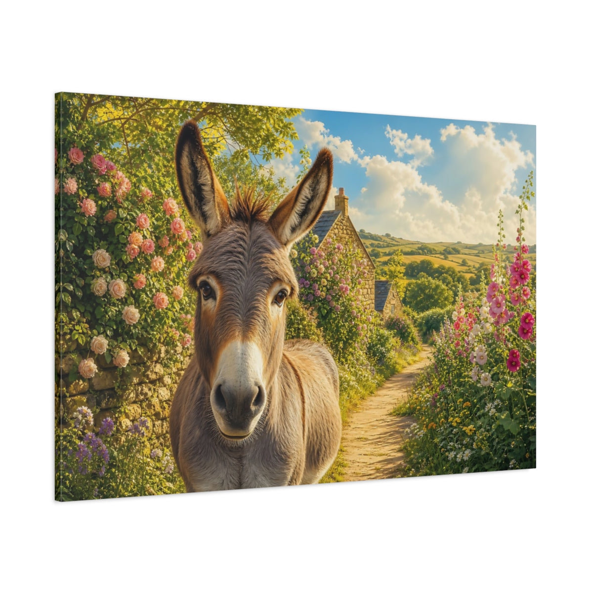 Side Mockup 1. Animals Donkey Donkey Countryside shown as canvas print