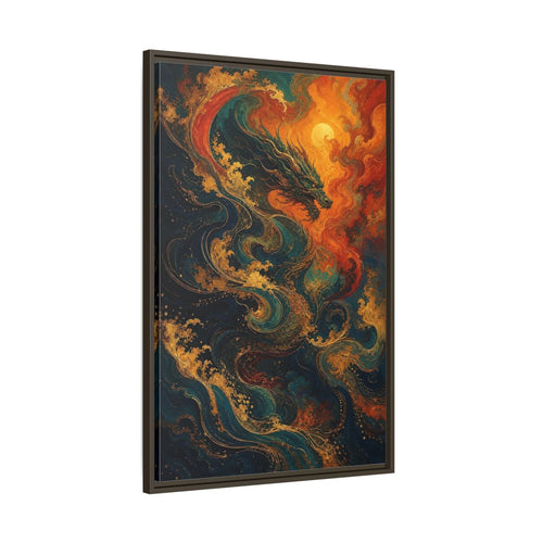 Main Mockup. Animals Dragon Blue Gold Dragon shown as stretched canvas wall art