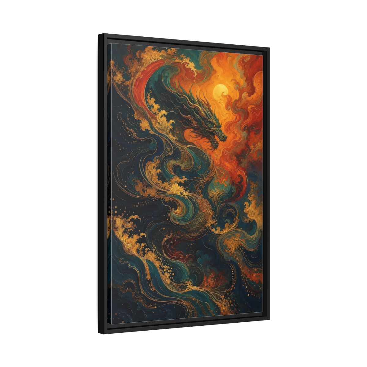 Side Mockup 14. Animals Dragon Blue Gold Dragon shown as stretched canvas wall art