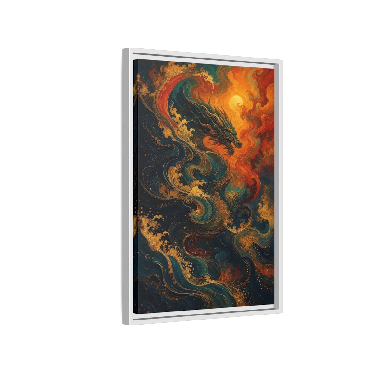 Side Mockup 1. Animals Dragon Blue Gold Dragon shown as stretched canvas wall art
