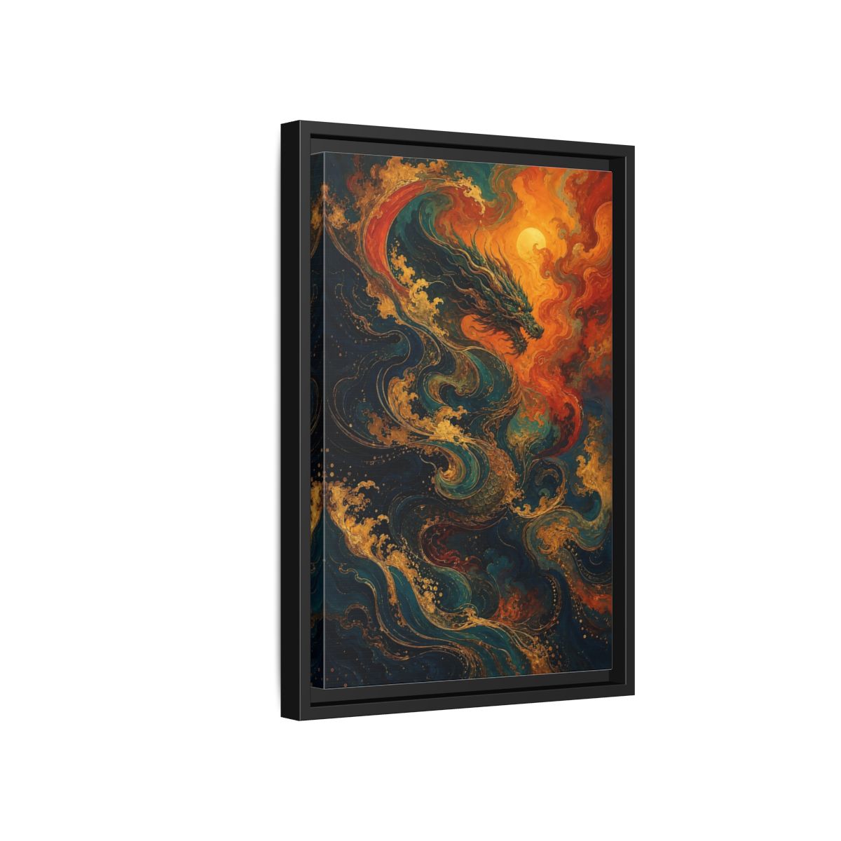 Side Mockup 6. Animals Dragon Blue Gold Dragon shown as stretched canvas wall art