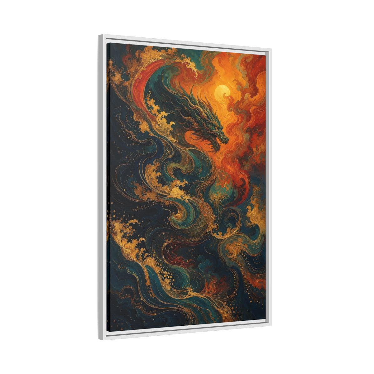 Side Mockup 9. Animals Dragon Blue Gold Dragon shown as stretched canvas wall art