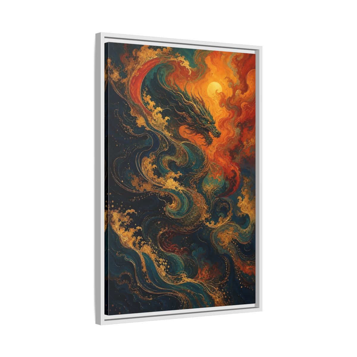 Side Mockup 10. Animals Dragon Blue Gold Dragon shown as stretched canvas wall art