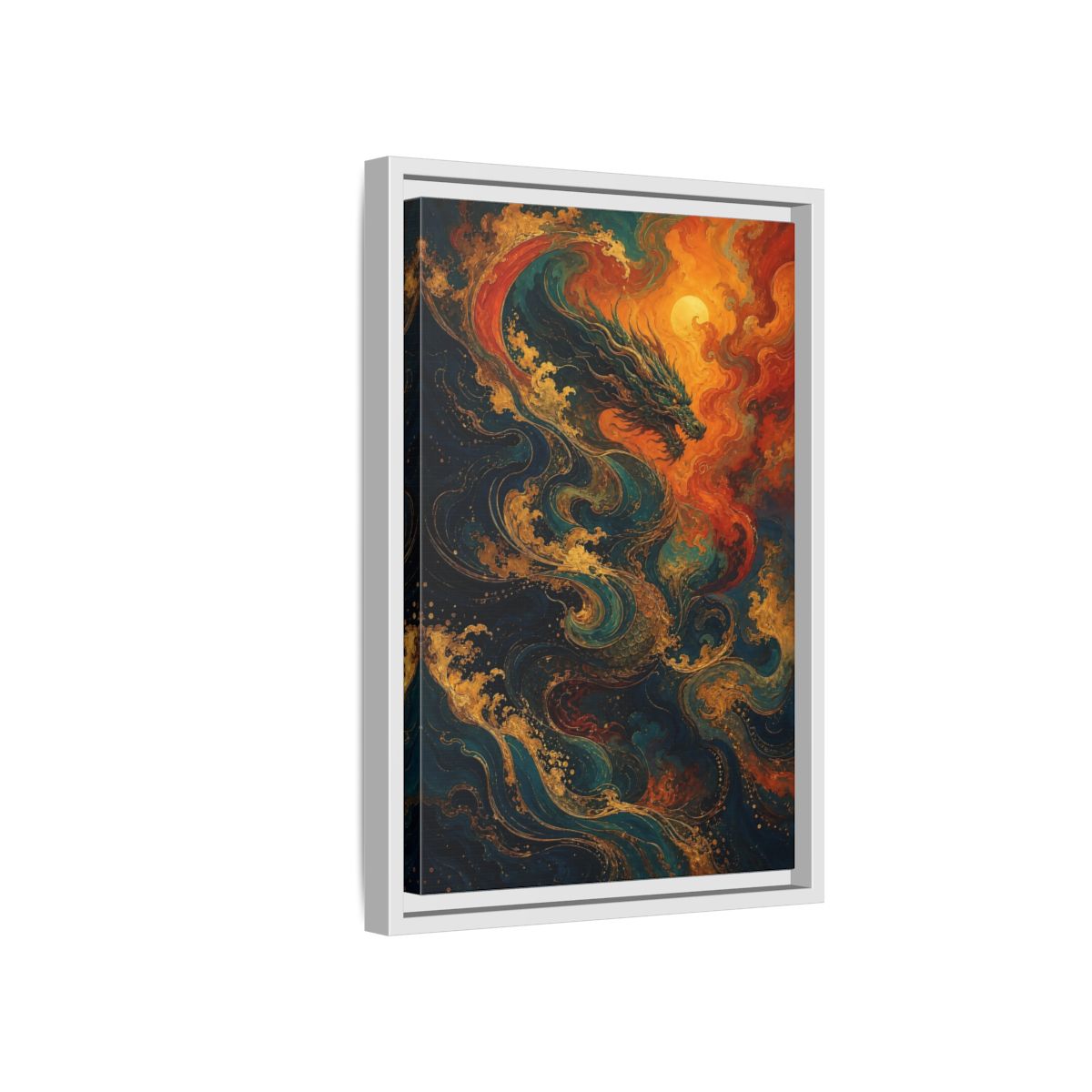 Side Mockup 4. Animals Dragon Blue Gold Dragon shown as stretched canvas wall art