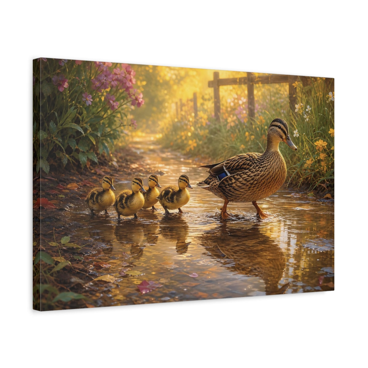 Side Mockup 3. Animals Duck Family Golden Duck Family shown as canvas print