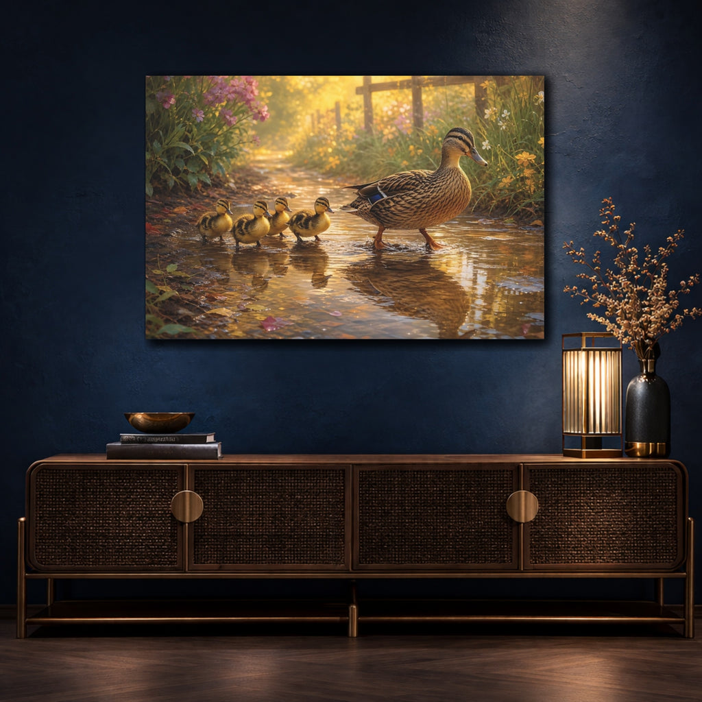 Mockup 4. Animals Duck Family Golden Duck Family shown as canvas print