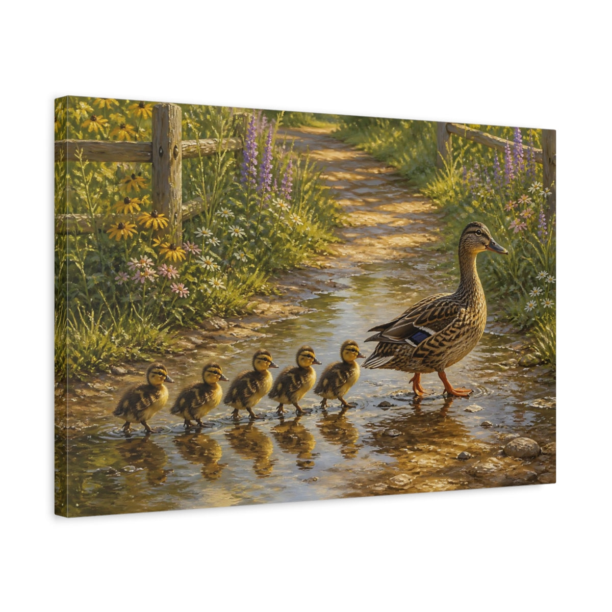 Side Mockup 3. Animals Ducks Brown Green Ducks shown as stretched canvas wall art