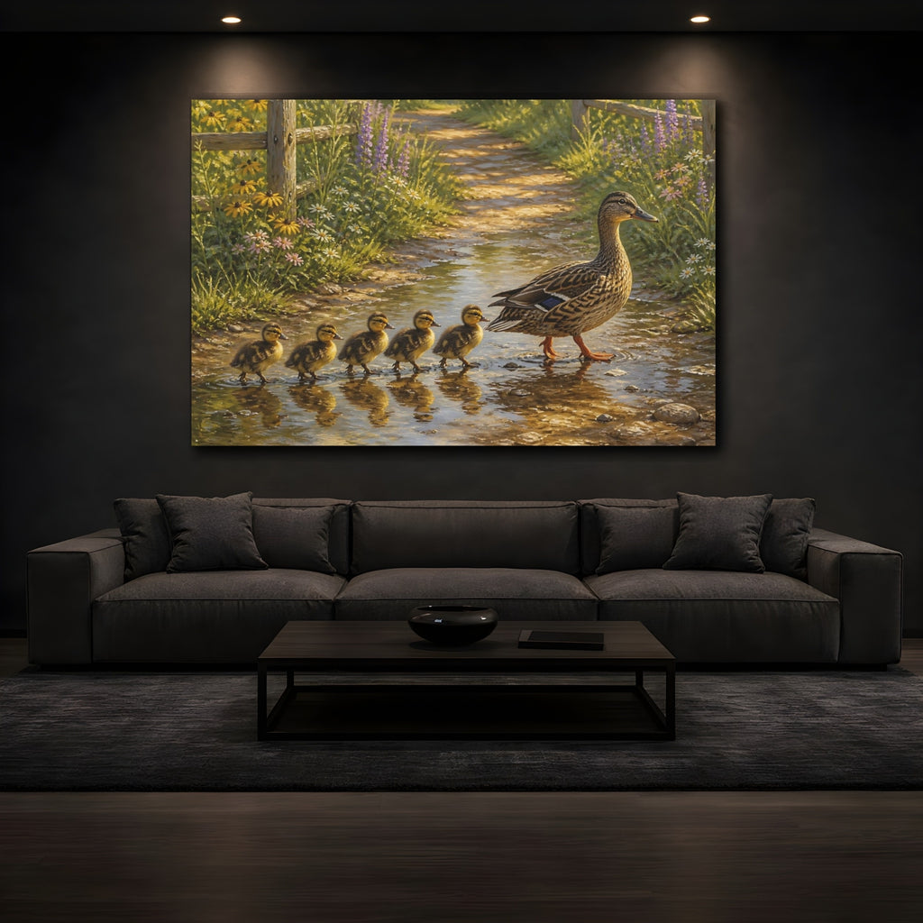 Mockup 3. Animals Ducks Brown Green Ducks shown as stretched canvas wall art