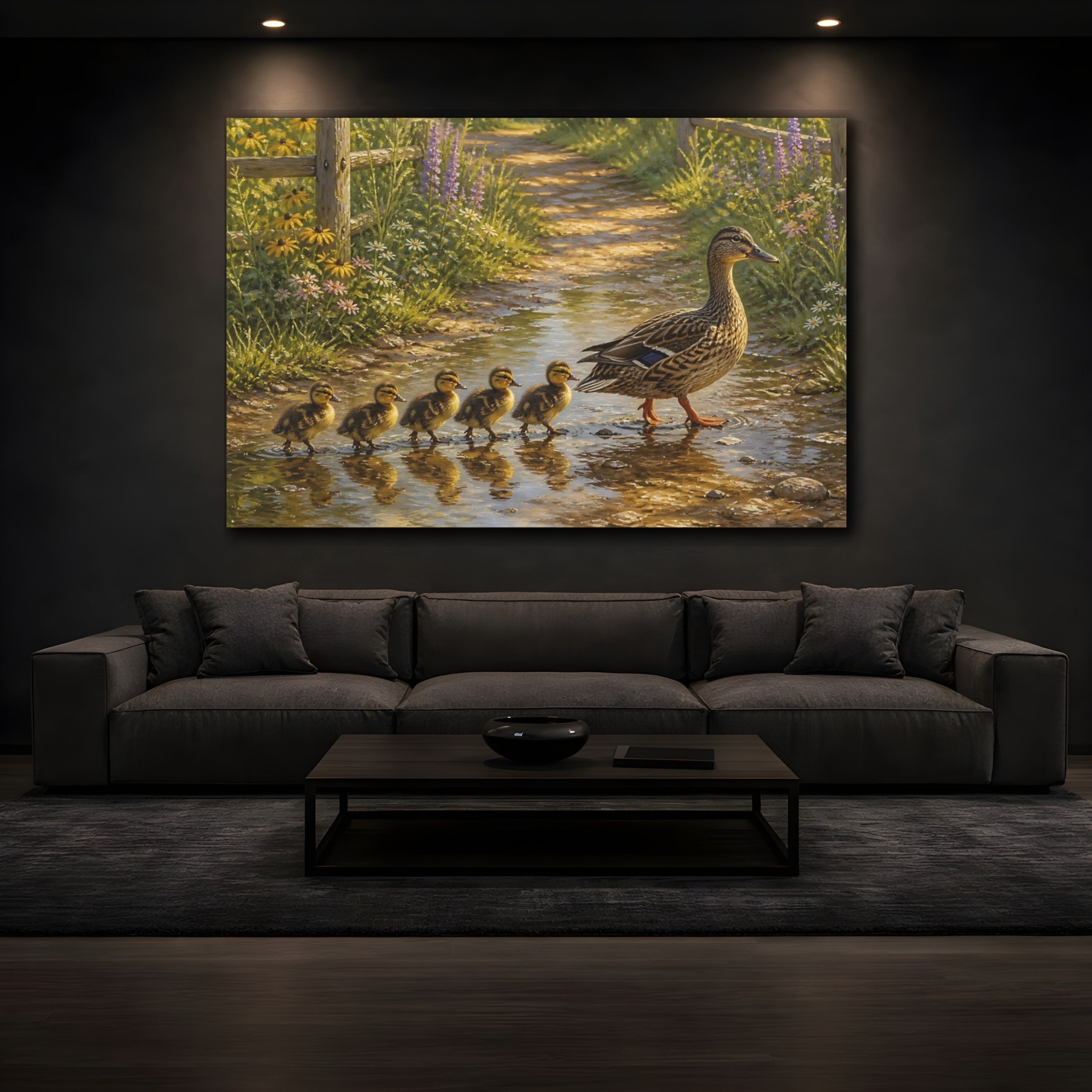 Mockup 3. Animals Ducks Brown Green Ducks shown as stretched canvas wall art