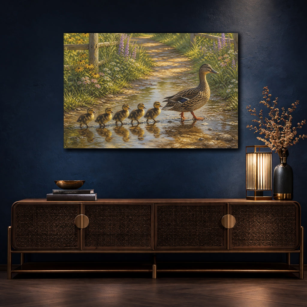 Mockup 4. Animals Ducks Brown Green Ducks shown as stretched canvas wall art