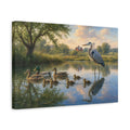 Side Mockup 4. Animals Ducks, Heron Pond Wildlife Scene shown as canvas print