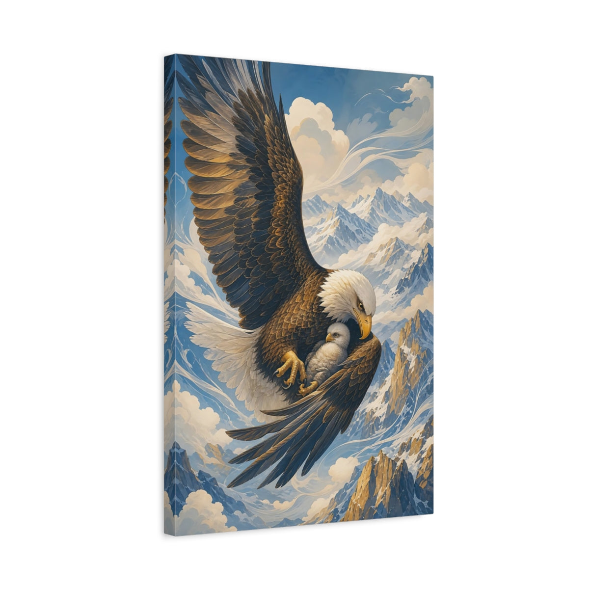 Side Mockup 3. Animals Eagle Family Brown And Blue shown as stretched canvas wall art