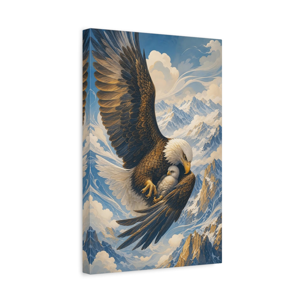 Side Mockup 4. Animals Eagle Family Brown And Blue shown as stretched canvas wall art