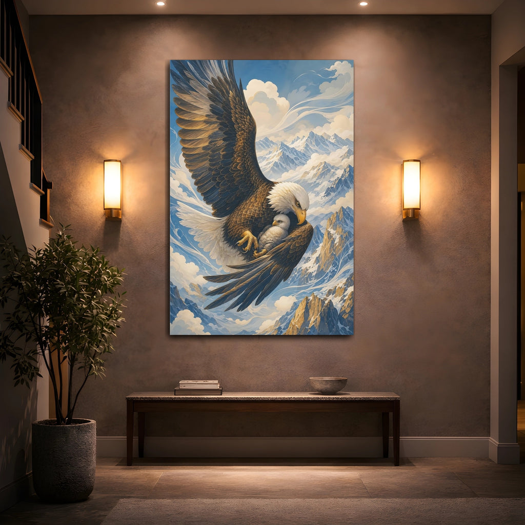 Mockup 2. Animals Eagle Family Brown And Blue shown as stretched canvas wall art