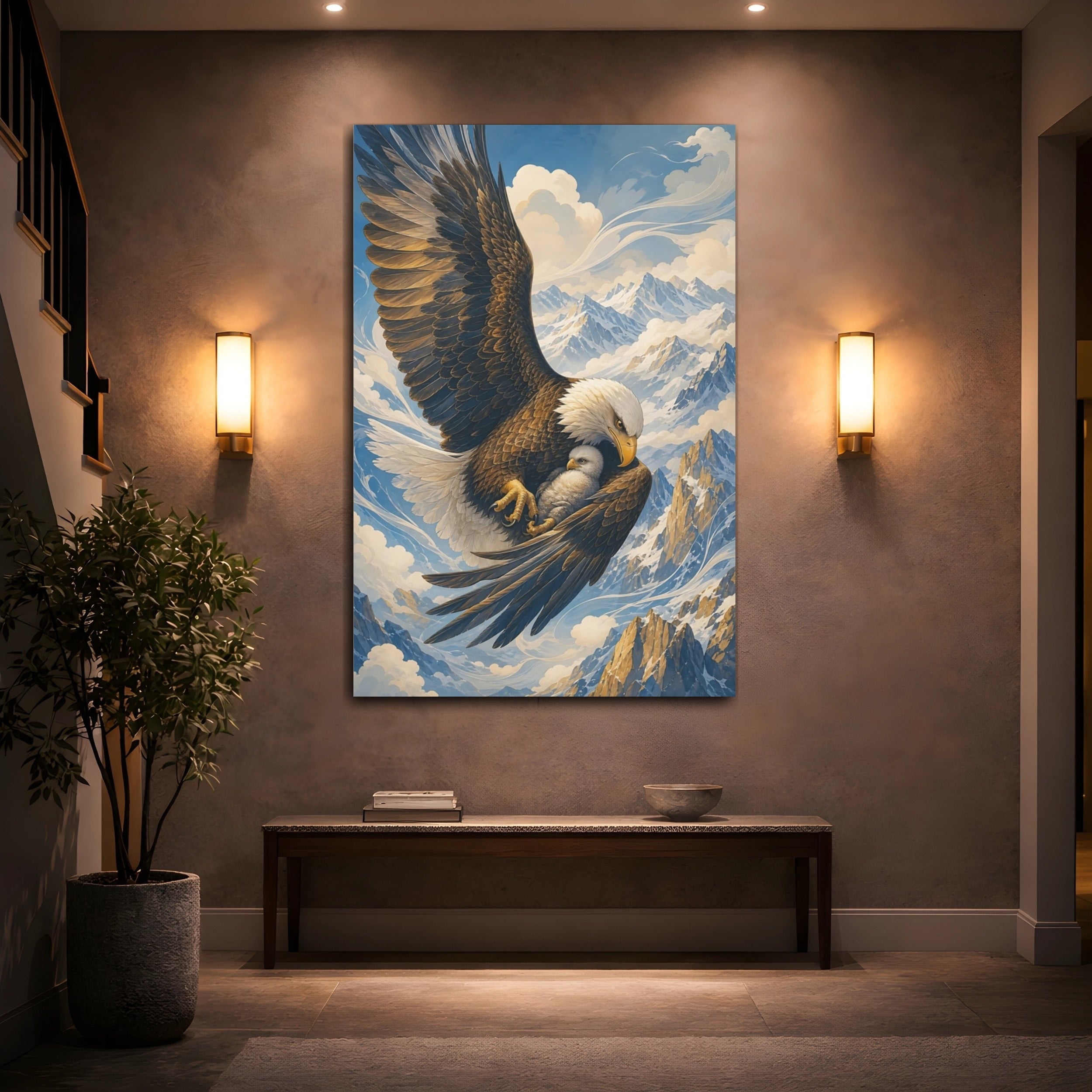 Mockup 2. Animals Eagle Family Brown And Blue shown as stretched canvas wall art