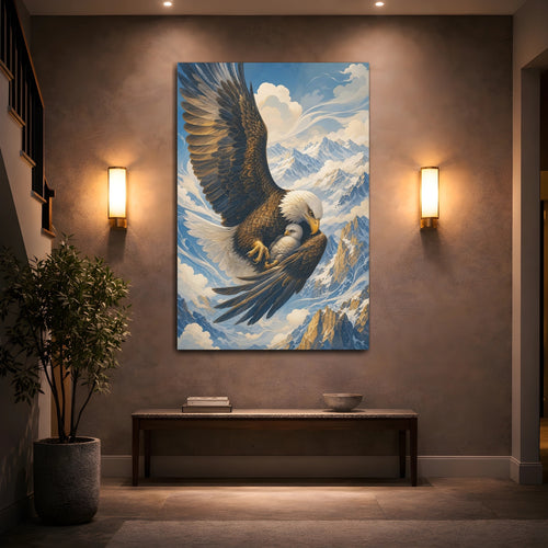 Mockup 2. Animals Eagle Family Brown And Blue shown as stretched canvas wall art