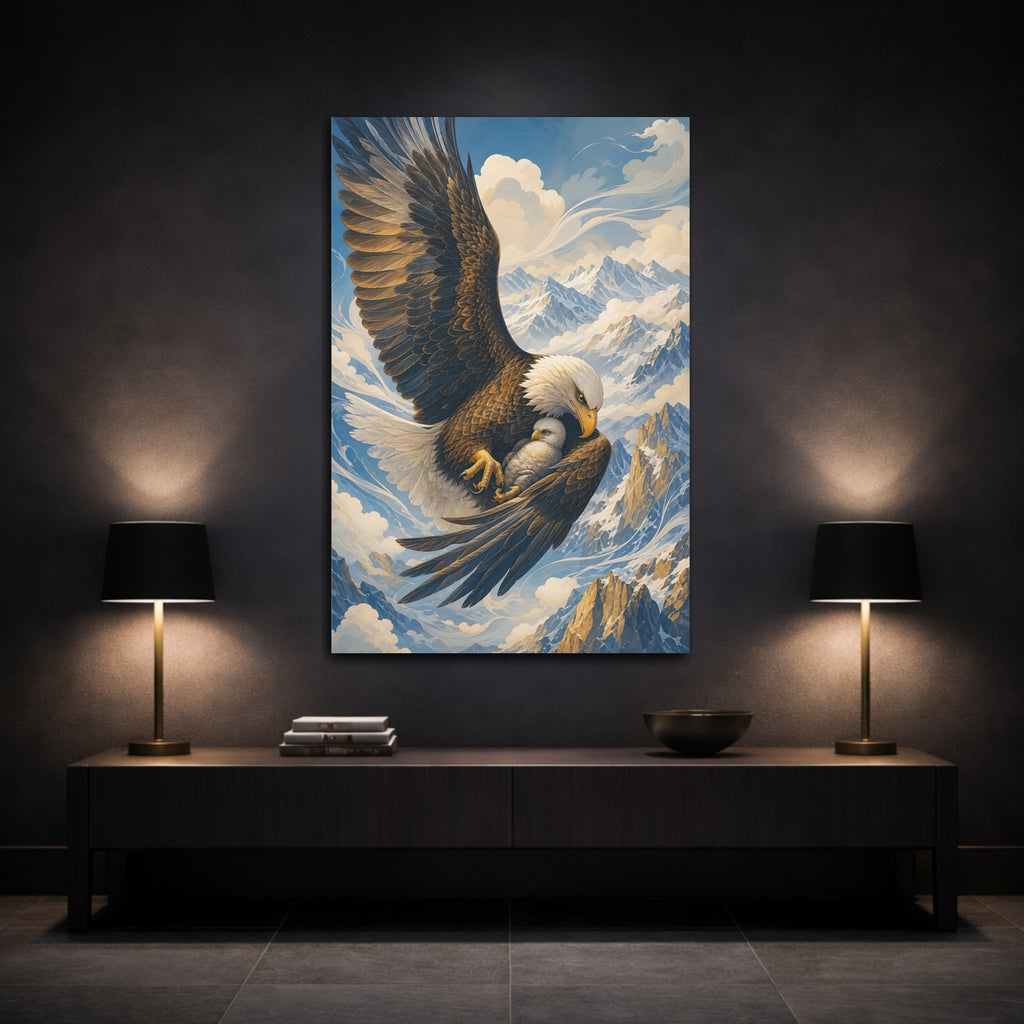 Mockup 3. Animals Eagle Family Brown And Blue shown as stretched canvas wall art