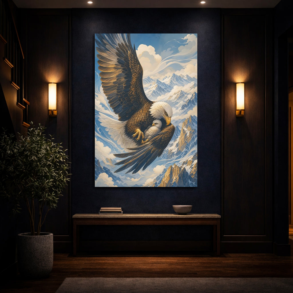 Mockup 4. Animals Eagle Family Brown And Blue shown as stretched canvas wall art