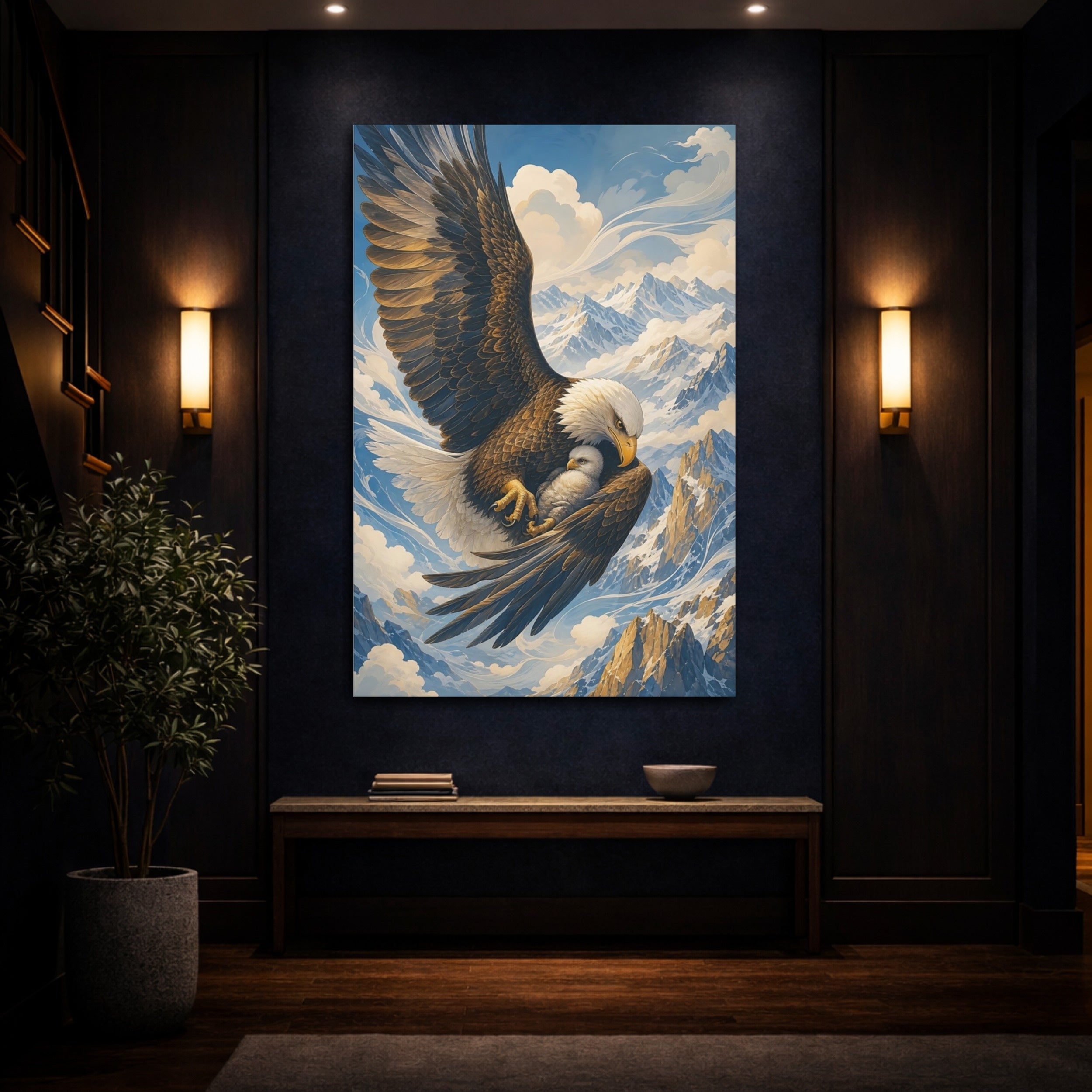 Mockup 4. Animals Eagle Family Brown And Blue shown as stretched canvas wall art