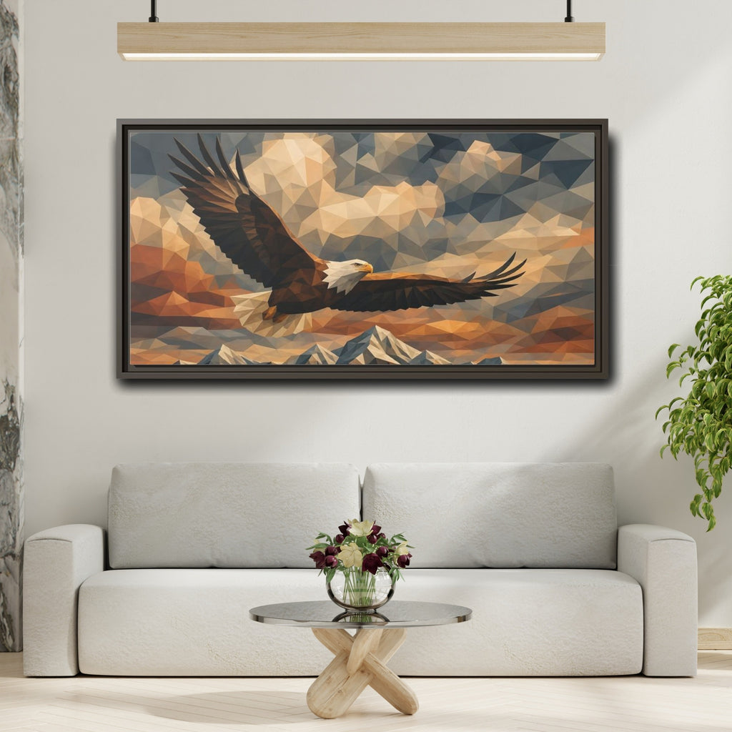 Mockup 2. Animals Eagle Geometric Eagle shown as stretched canvas wall art