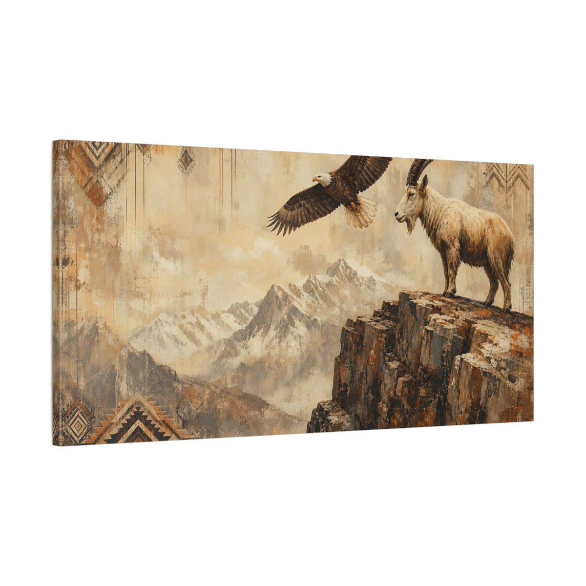 Main Mockup. Animals Eagle Ibex Brown And Beige shown as stretched canvas wall art