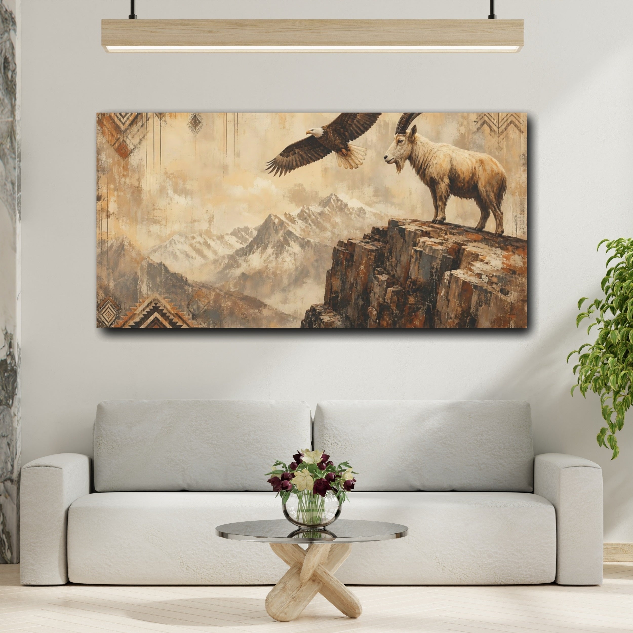 Mockup 2. Animals Eagle Ibex Brown And Beige shown as stretched canvas wall art