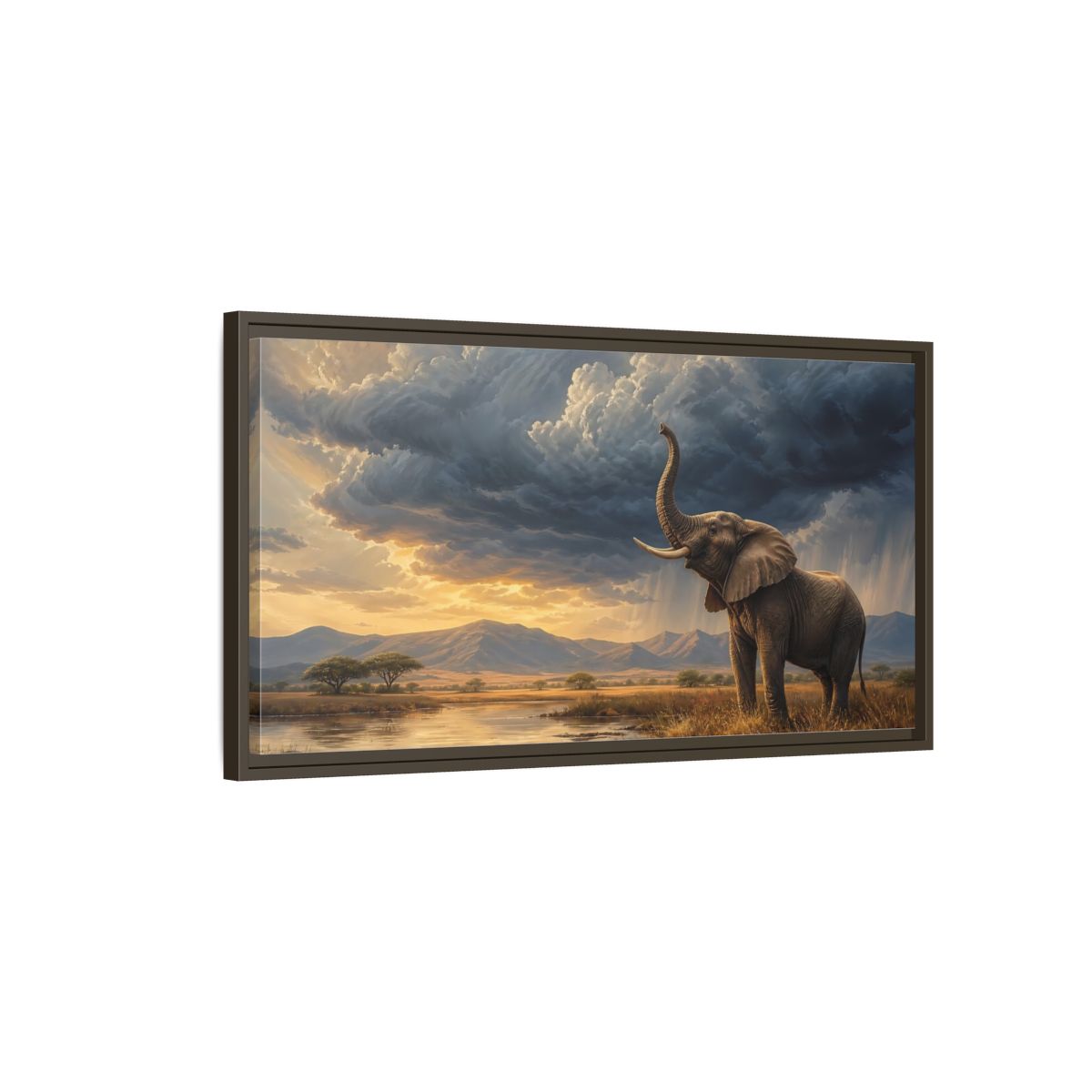 Main Mockup. Animals Elephant Brown And Blue shown as stretched canvas wall art