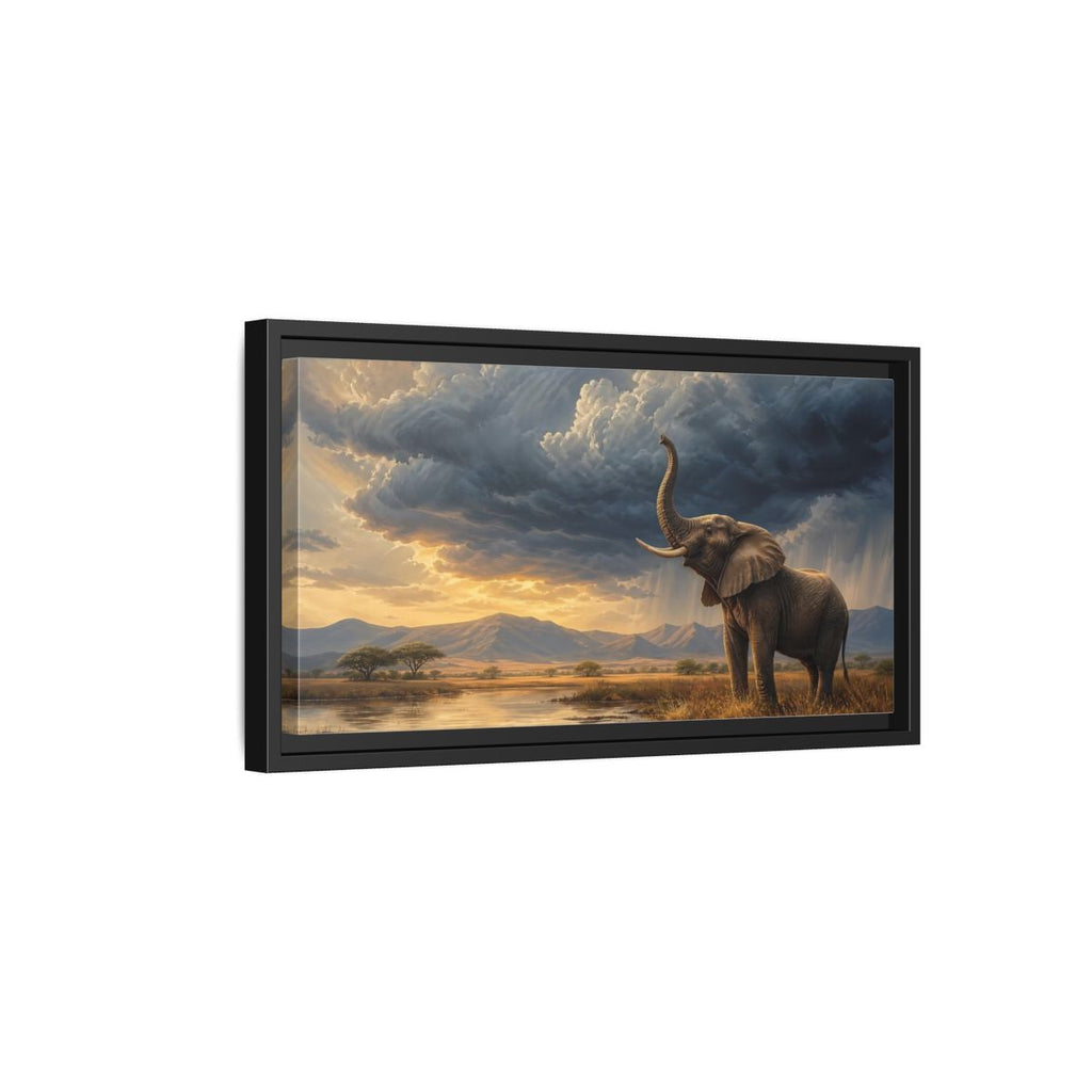 Side Mockup 8. Animals Elephant Brown And Blue shown as stretched canvas wall art