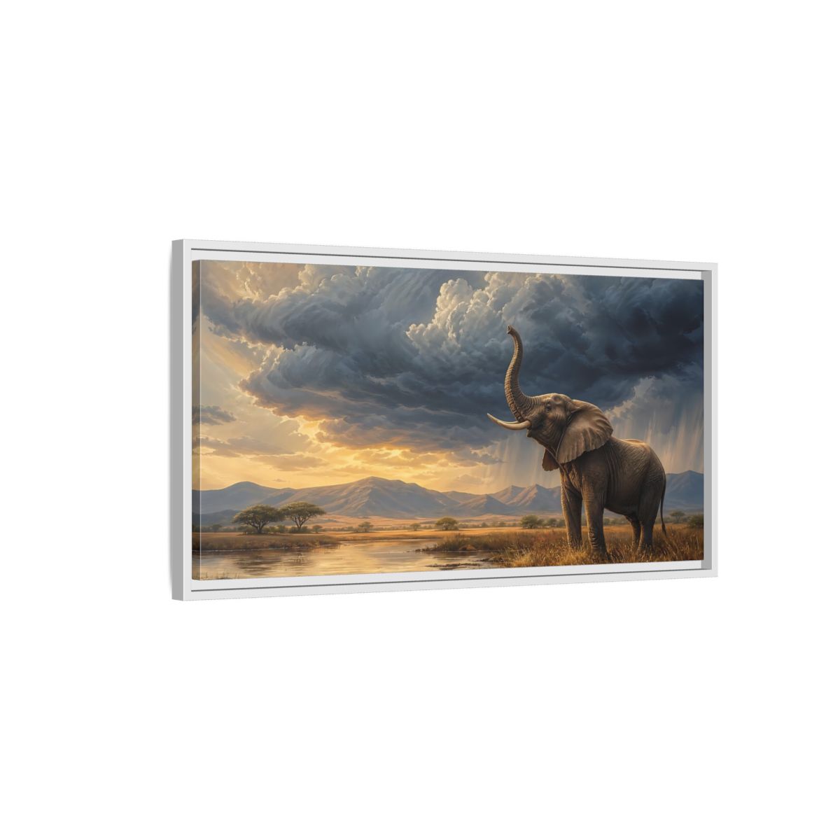 Side Mockup 1. Animals Elephant Brown And Blue shown as stretched canvas wall art