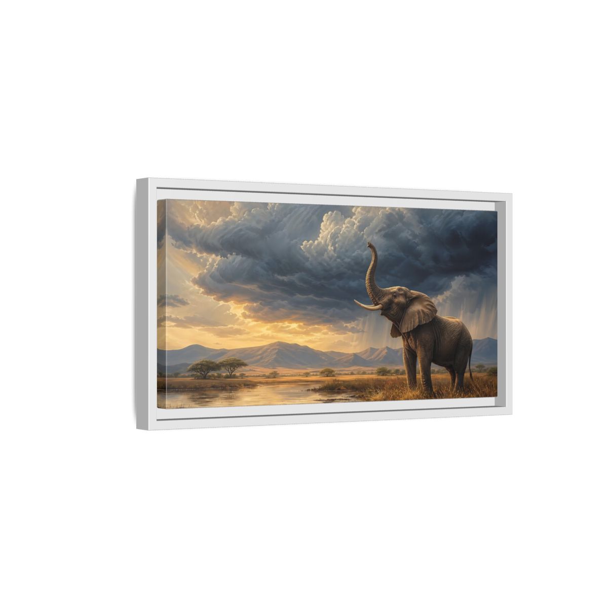 Side Mockup 6. Animals Elephant Brown And Blue shown as stretched canvas wall art