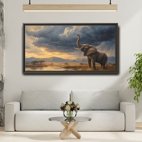 Mockup 2. Animals Elephant Brown And Blue shown as stretched canvas wall art