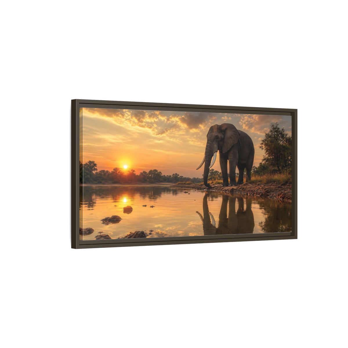 Main Mockup. Animals Elephant Elephant Sunset shown as stretched canvas wall art