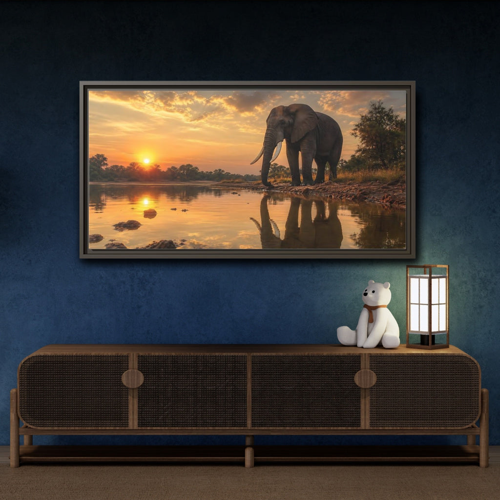 Mockup 4. Animals Elephant Elephant Sunset shown as stretched canvas wall art