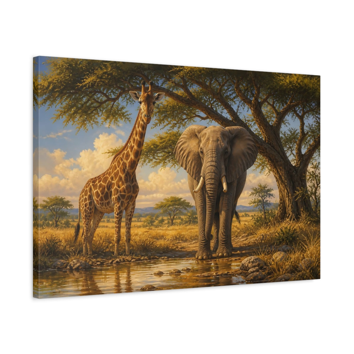 Side Mockup 2. Animals Elephant, Giraffe African Animals shown as canvas print