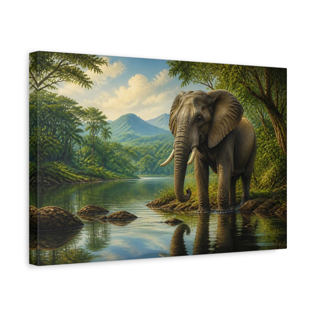 Side Mockup 4. Animals Elephant Green And Brown shown as stretched canvas wall art