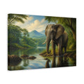 Side Mockup 4. Animals Elephant Green And Brown shown as stretched canvas wall art