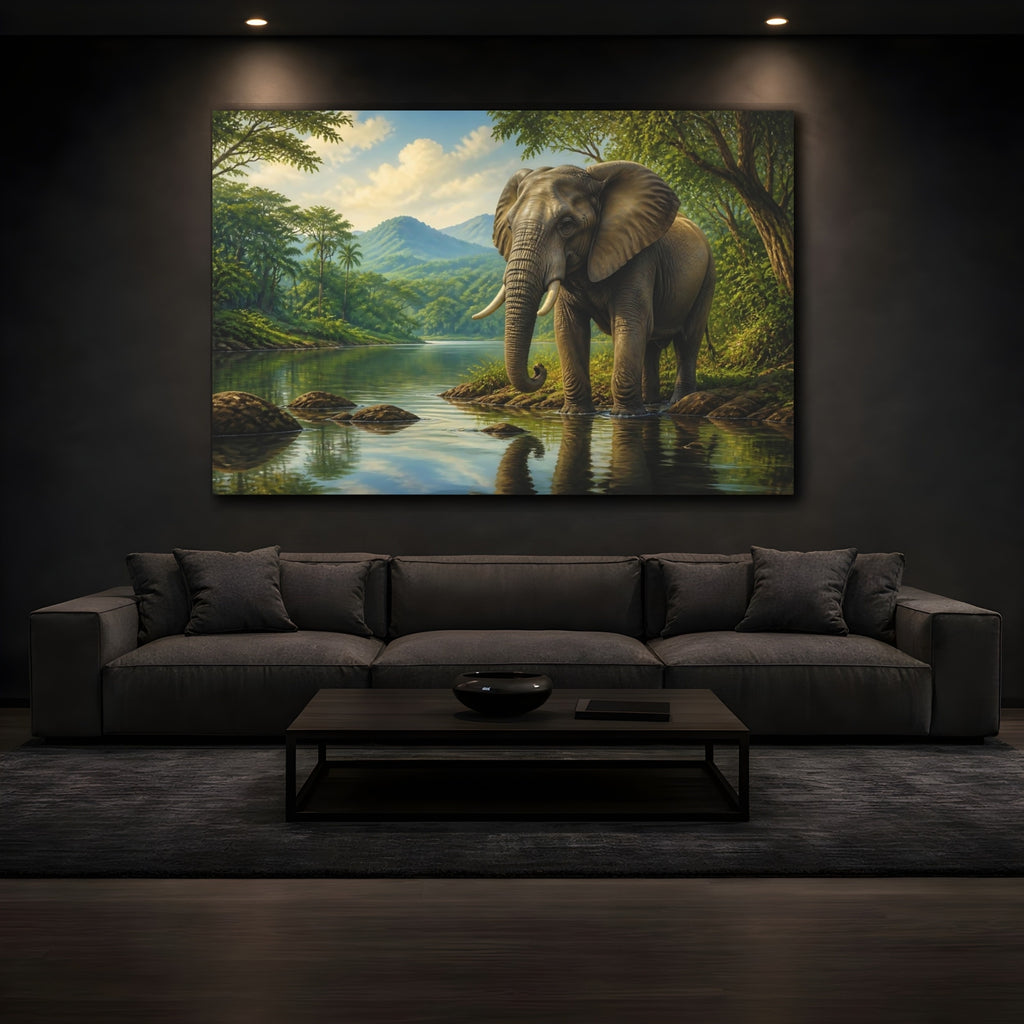 Mockup 3. Animals Elephant Green And Brown shown as stretched canvas wall art