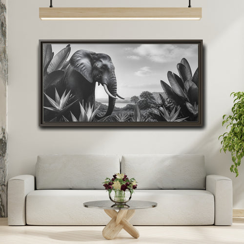 Mockup 2. Animals Elephant Monochrome Elephant shown as stretched canvas wall art