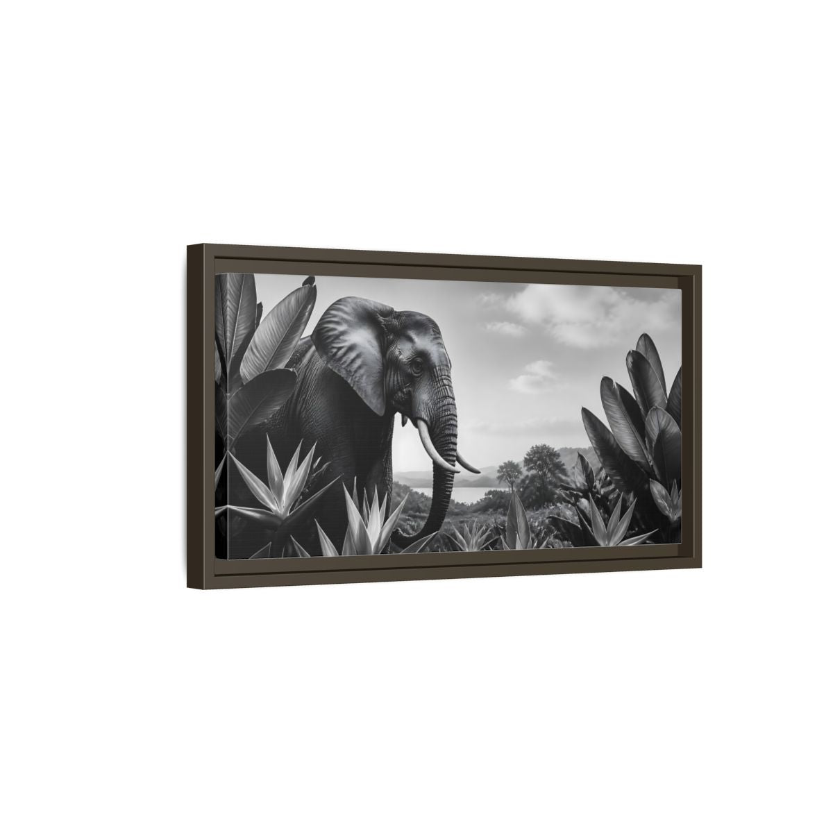 Side Mockup 7. Animals Elephant Monochrome Elephant shown as stretched canvas wall art