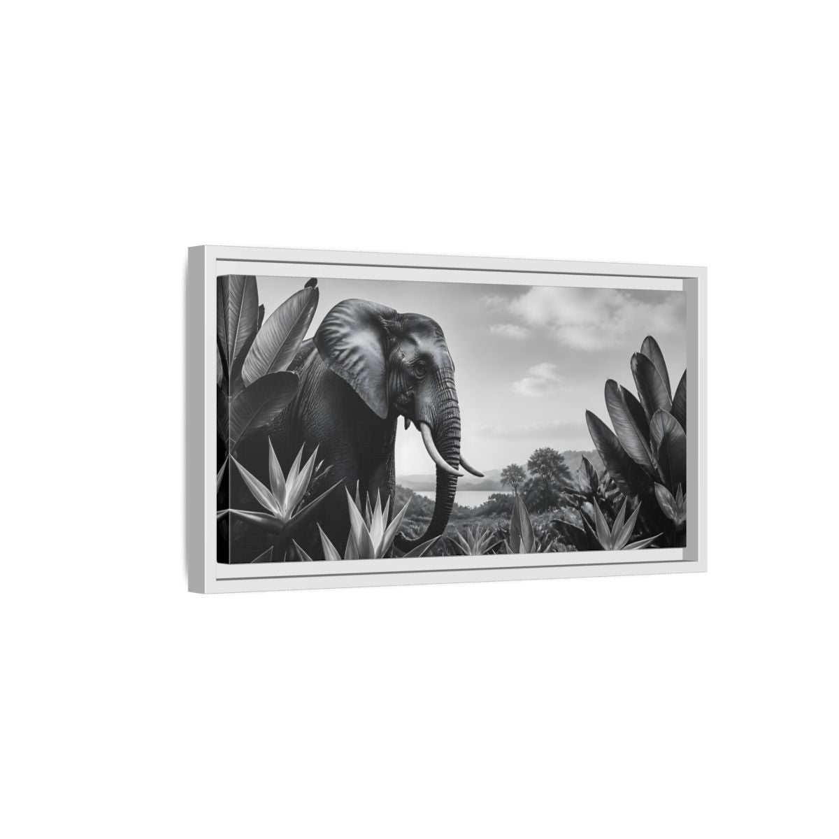 Side Mockup 6. Animals Elephant Monochrome Elephant shown as stretched canvas wall art