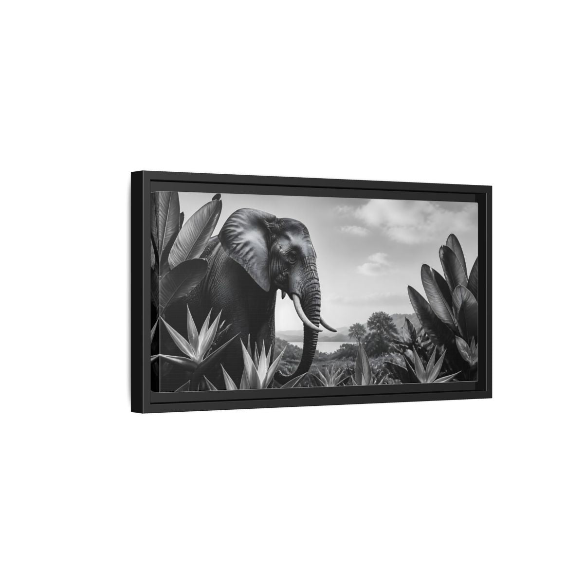 Side Mockup 8. Animals Elephant Monochrome Elephant shown as stretched canvas wall art