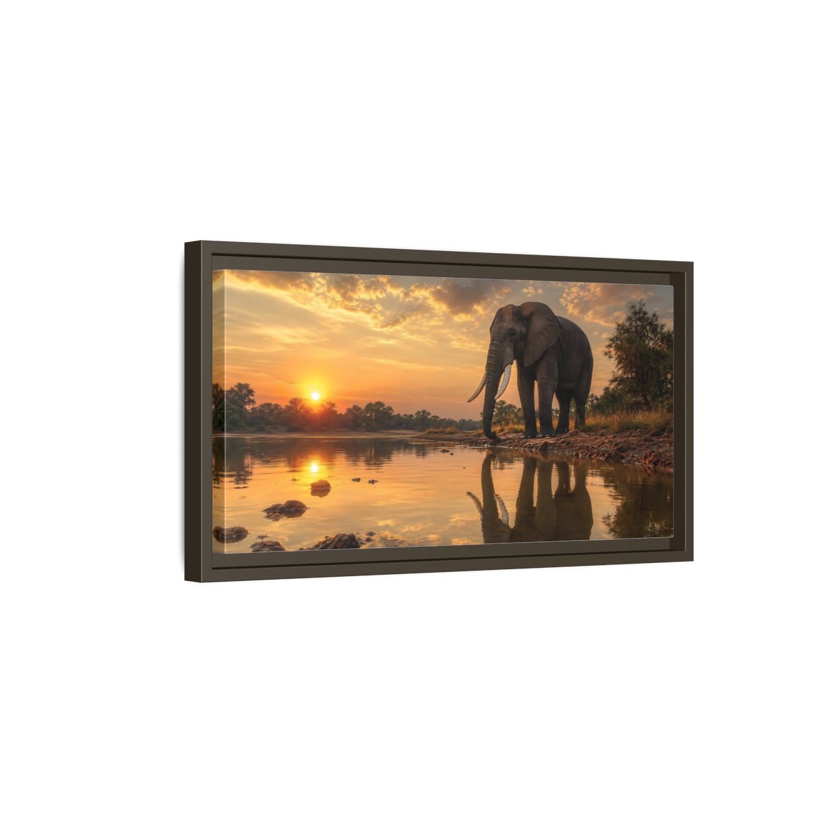 Side Mockup 7. Animals Elephant Elephant Sunset shown as stretched canvas wall art