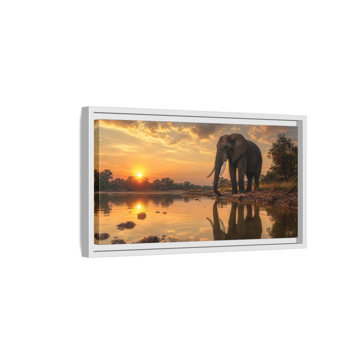 Side Mockup 6. Animals Elephant Elephant Sunset shown as stretched canvas wall art