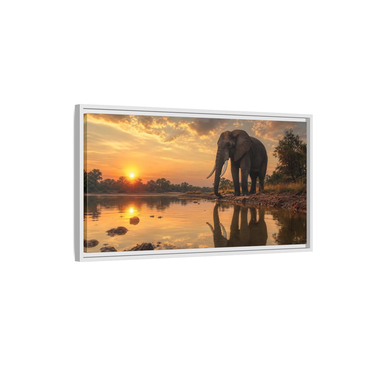 Side Mockup 1. Animals Elephant Elephant Sunset shown as stretched canvas wall art