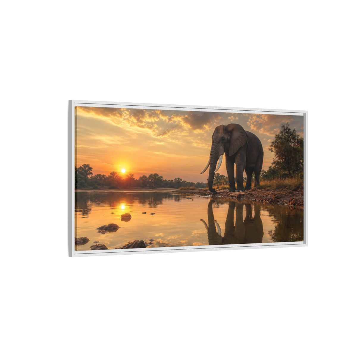 Side Mockup 3. Animals Elephant Elephant Sunset shown as stretched canvas wall art
