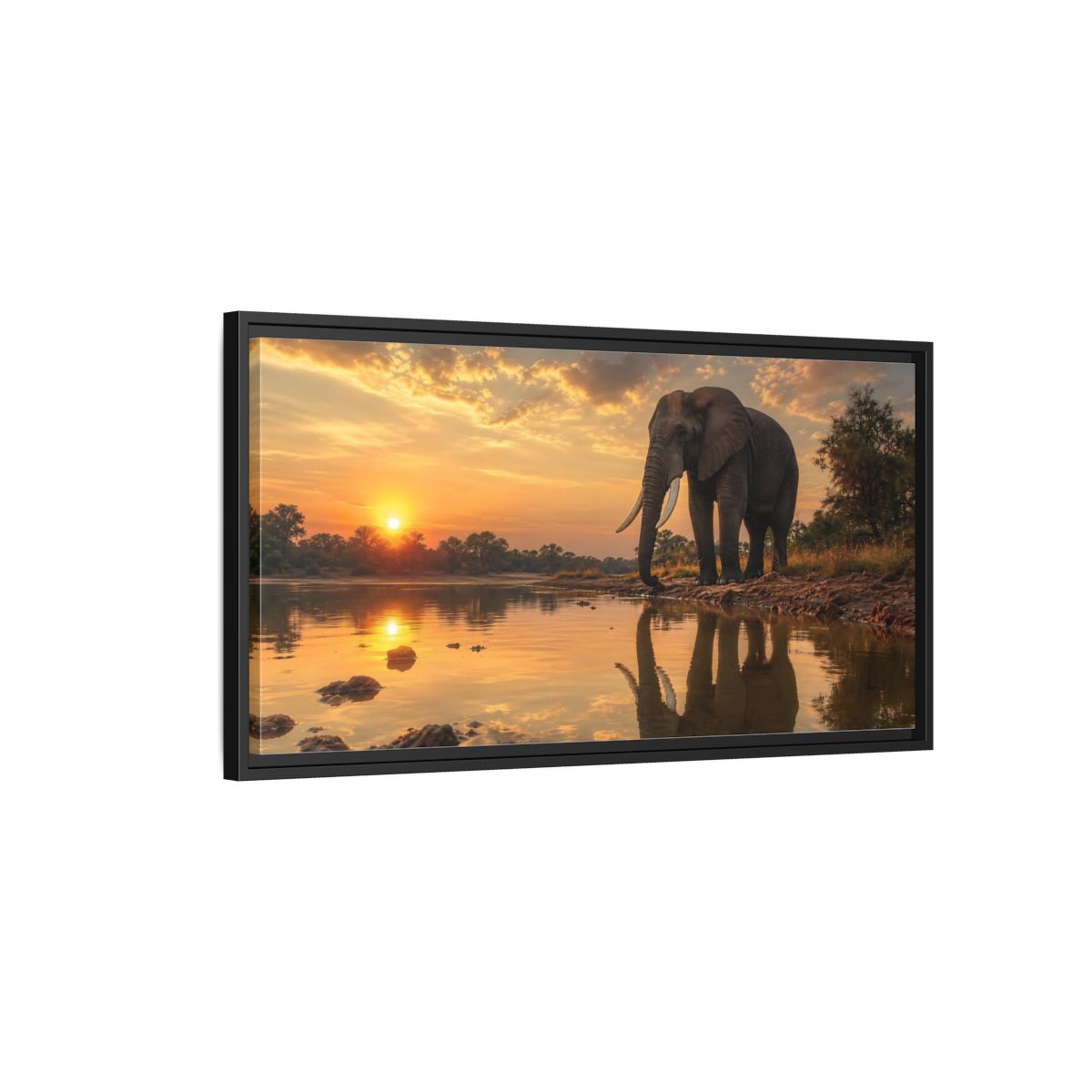 Side Mockup 2. Animals Elephant Elephant Sunset shown as stretched canvas wall art