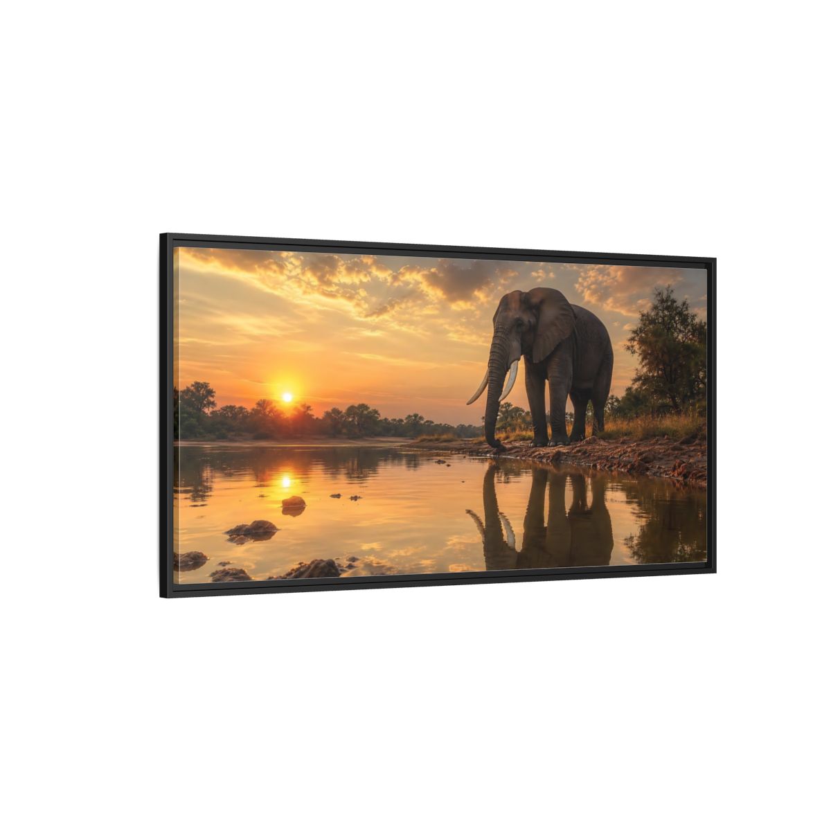 Side Mockup 5. Animals Elephant Elephant Sunset shown as stretched canvas wall art