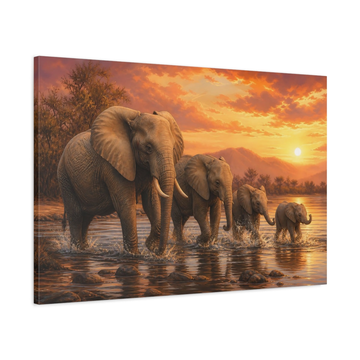 Main Mockup. Animals Elephants Brown And Orange shown as canvas print